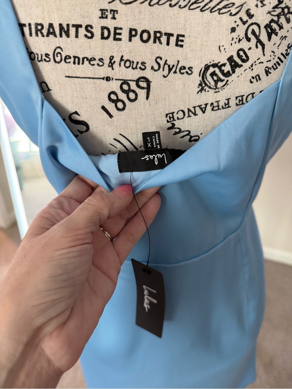 NWT Lulus Truly the Cutest Light Blue Satin Square Neck Mini Dress - Size XL - Picture 10 of 10